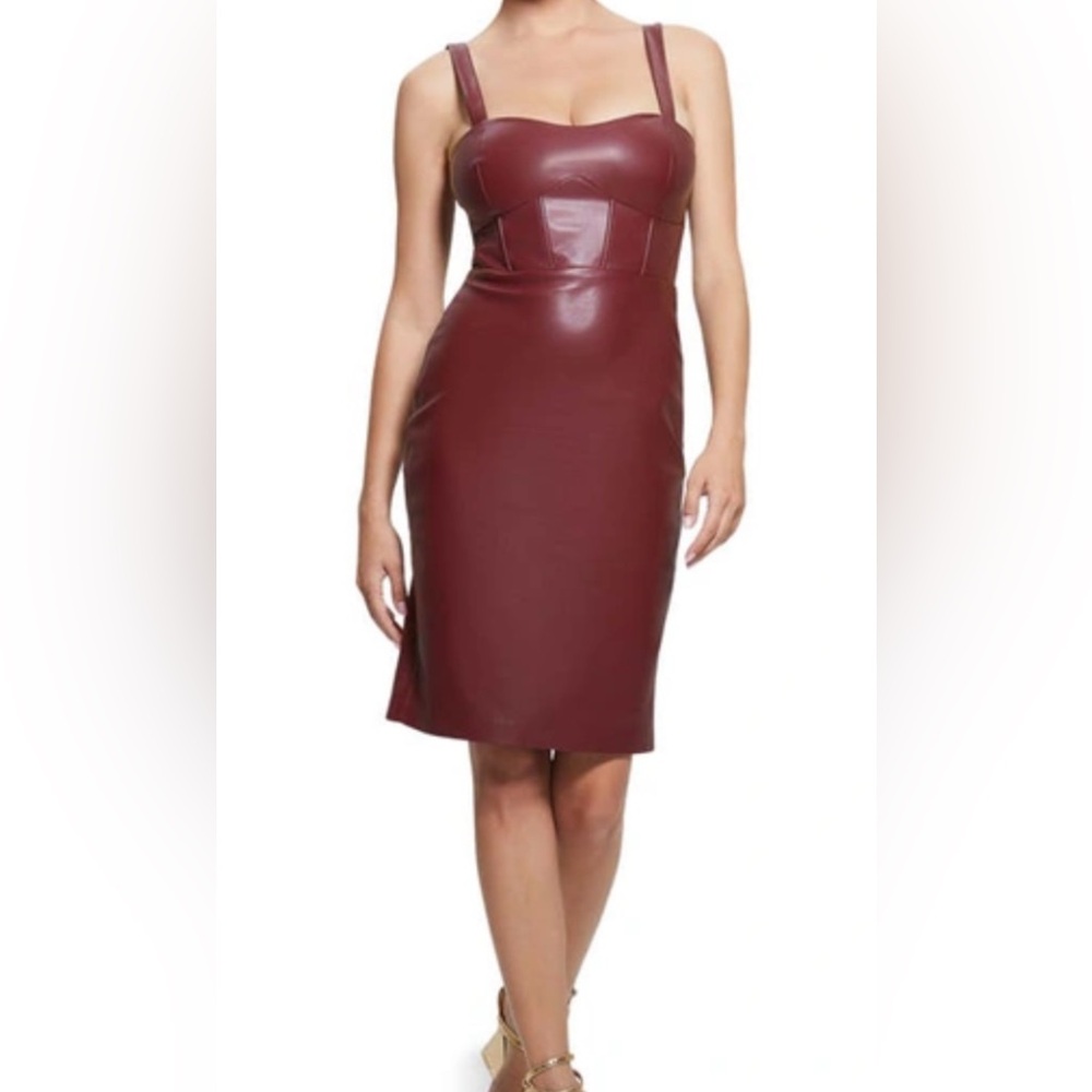 Guess Elegant Burgundy Mystic Wine Faux Leather Corset Dress